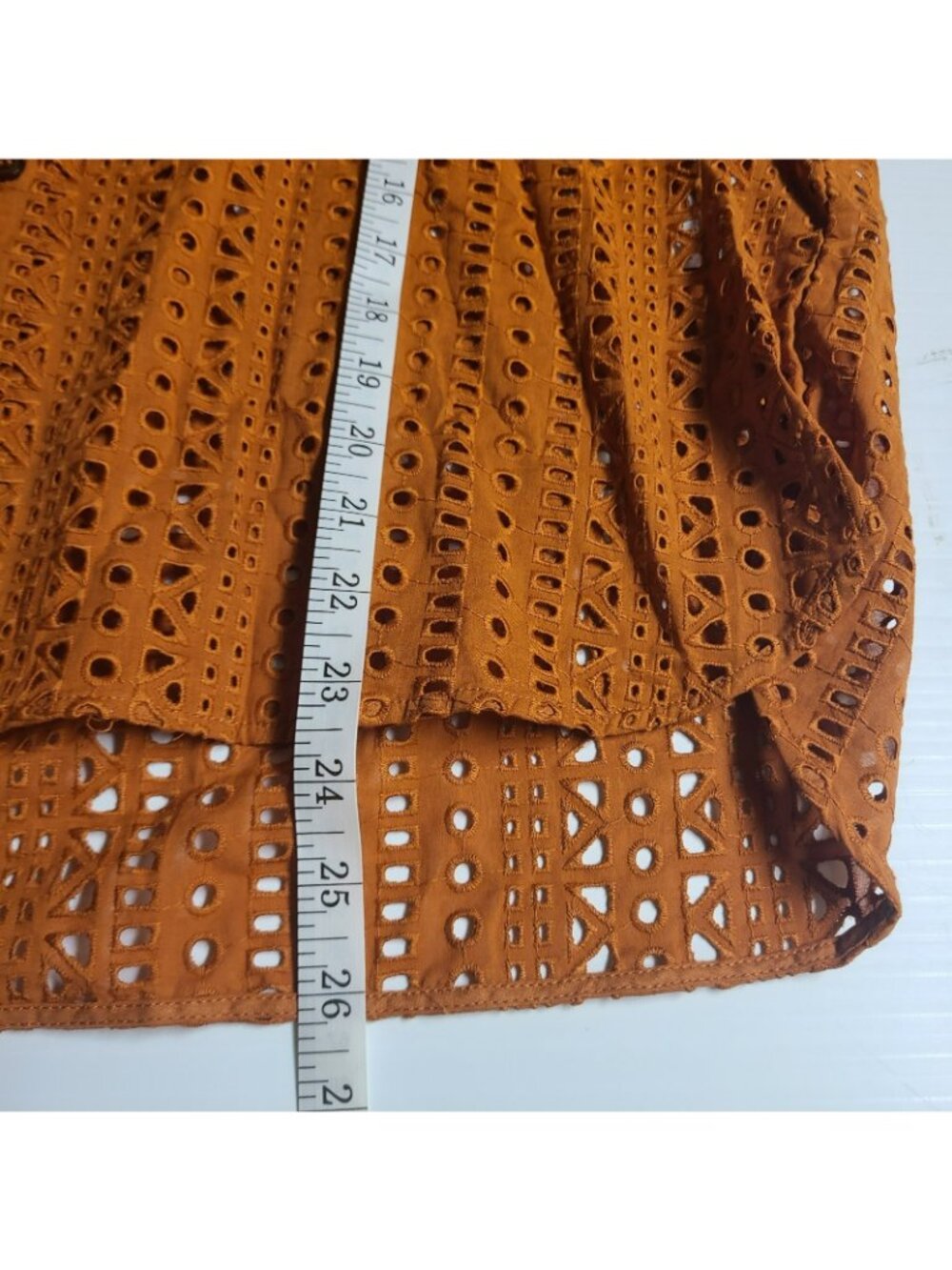 Zara Shirt Large Burnt Orange Eyelet 3112 913 3/4 Sleeve - Picture 4 of 8